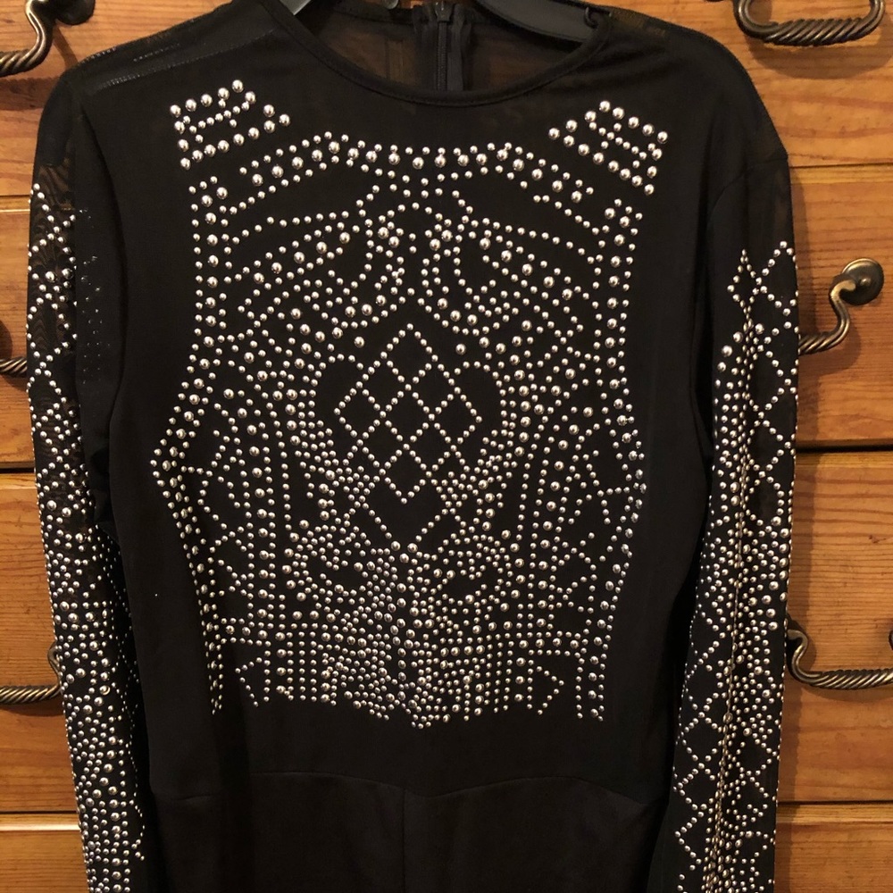 Black jeweled long sleeved short romper sz XXL